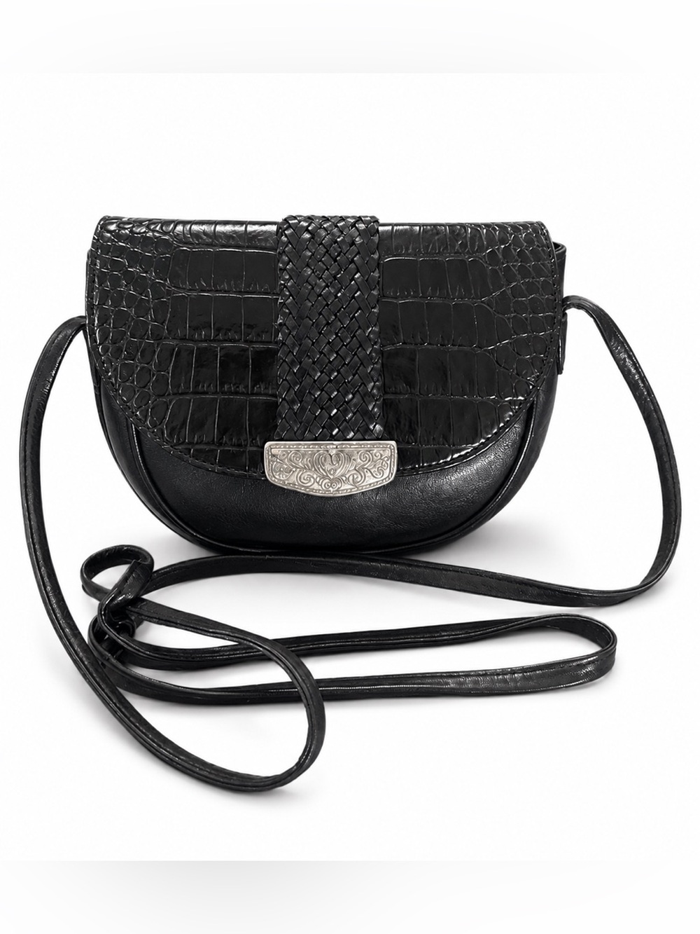 Black Woven Accent Crossbody/shoulder Bag